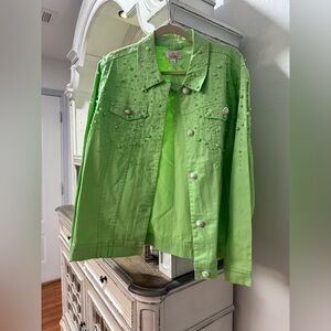 QUACKER FACTORY NWT NEW Embellished Green Denim Jacket Size Large